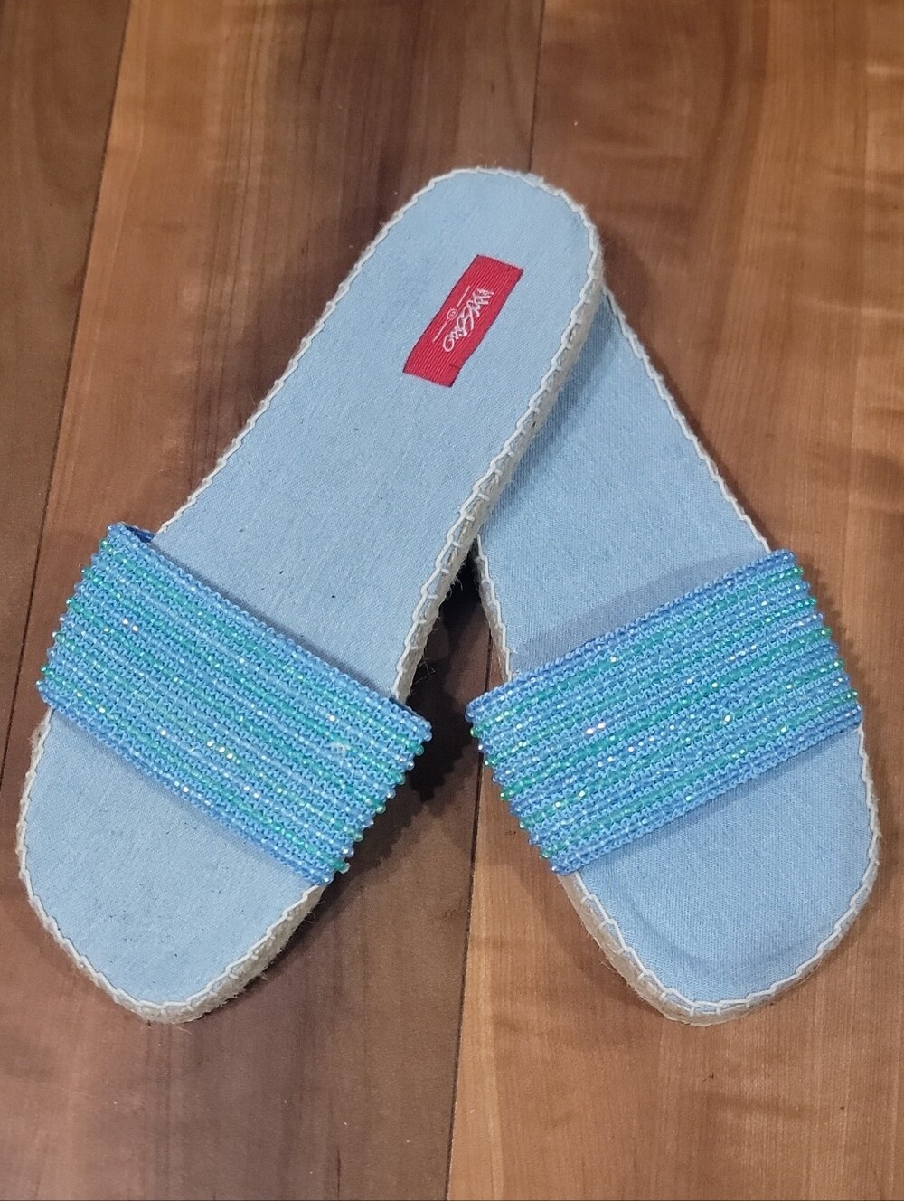 Massimo Light Blue Beaded Slide Sandals